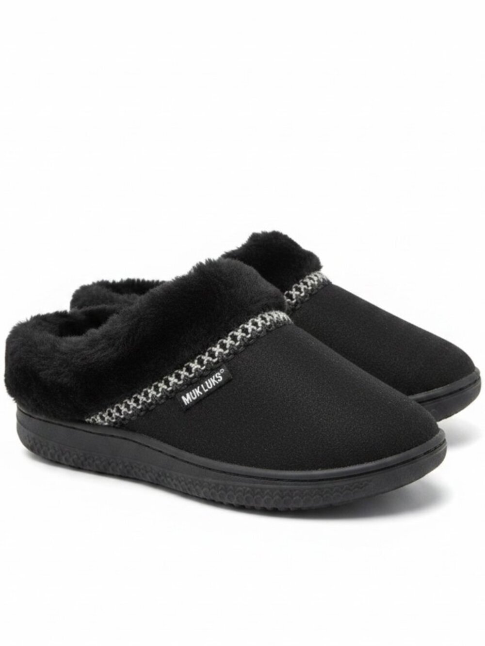 Muk Luks Black and Gray Women's Slippers Size 7/8/ Medium Rubber Bottons